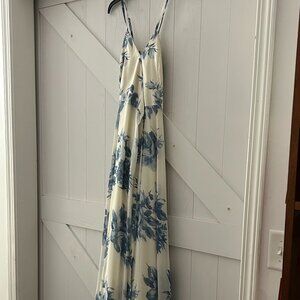 Lulu's blue and white floral bridesmaid dress